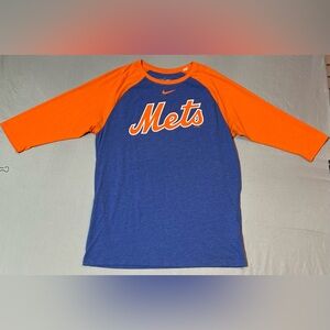 Nike New York Mets 3/4 Sleeve Raglan T-shirt Size Large Athletic Cut Tee